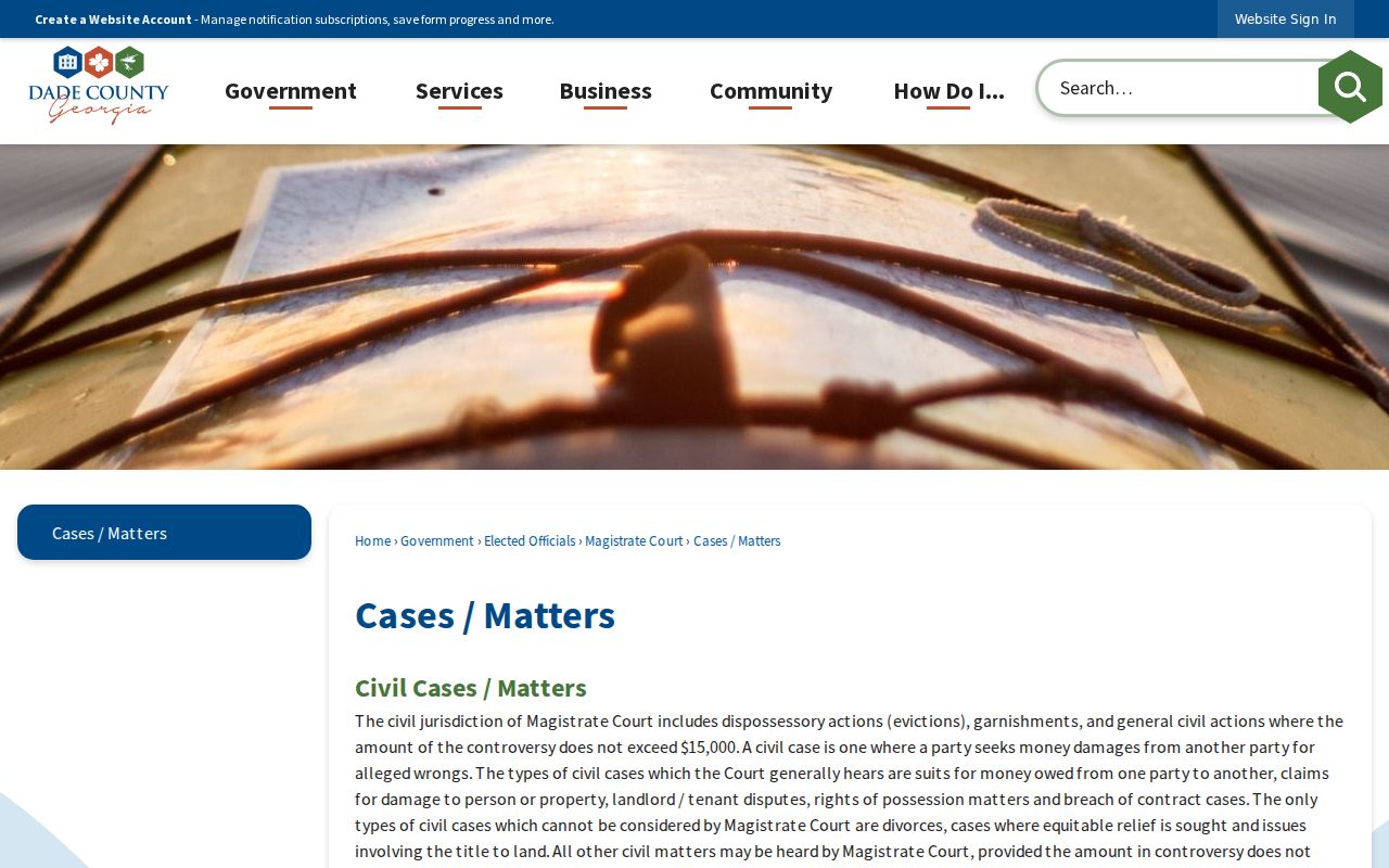 Dade County court calendar context for Magistrate court dates and matters