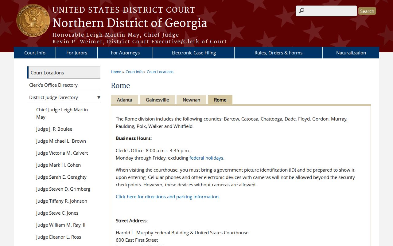 Dade County court records and Northern District of Georgia Rome federal venue