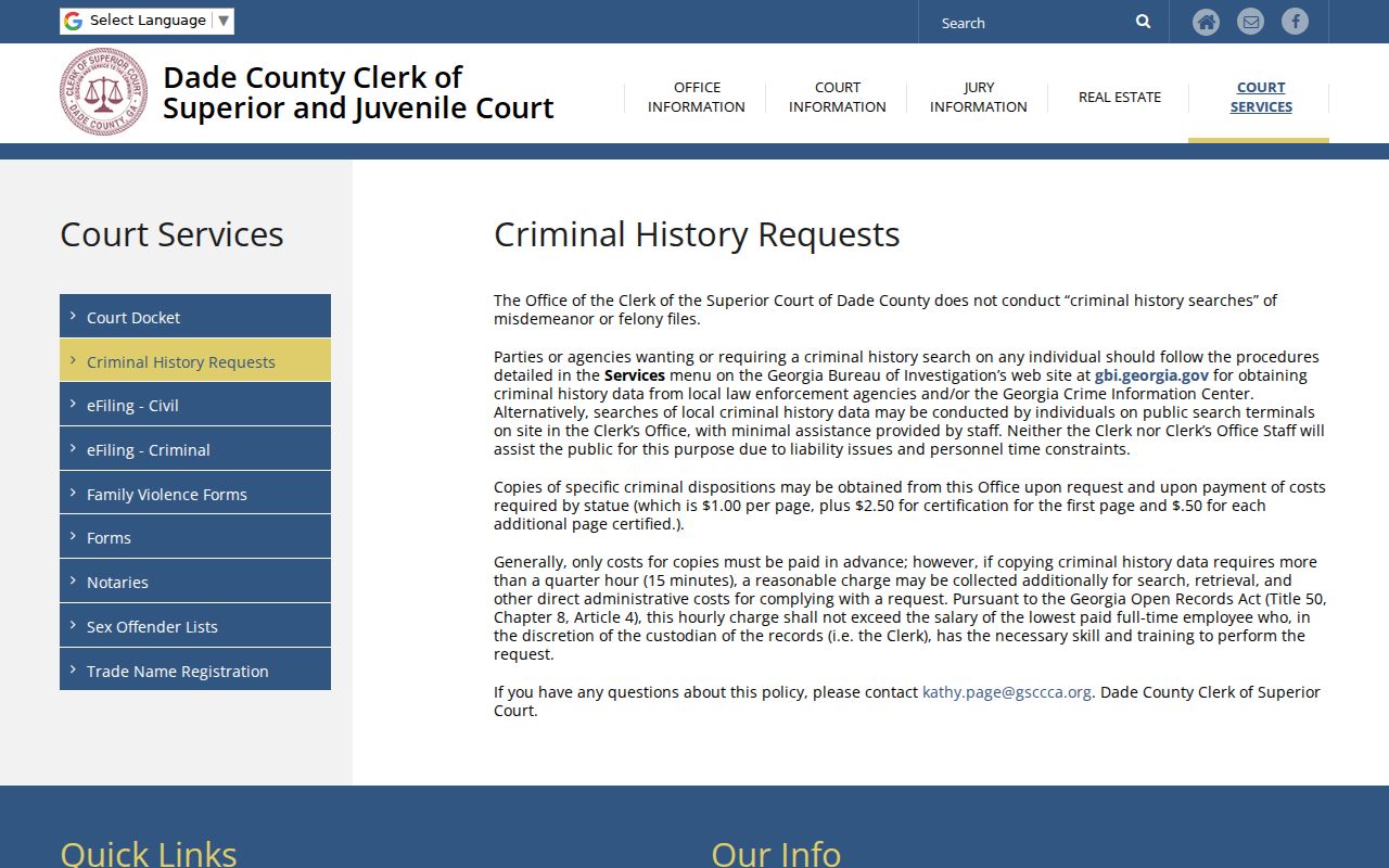 Dade County case lookup view of the Clerk criminal request policy