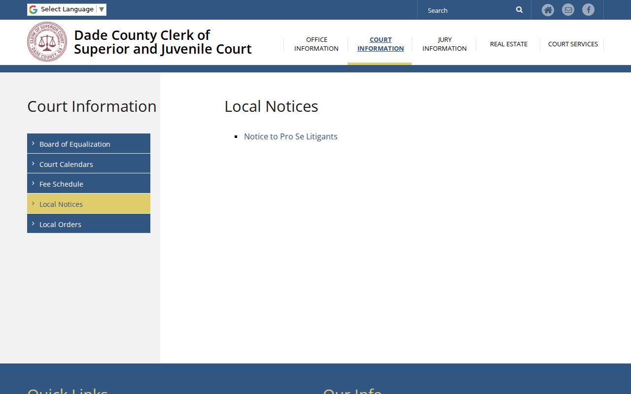 Dade County case lookup view of Clerk local notices